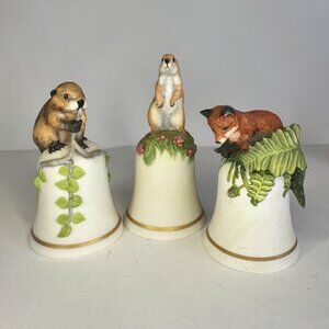 Set Of 3 Fine Porcelain Wildlife Baby Animal Bells By Peter Barrett